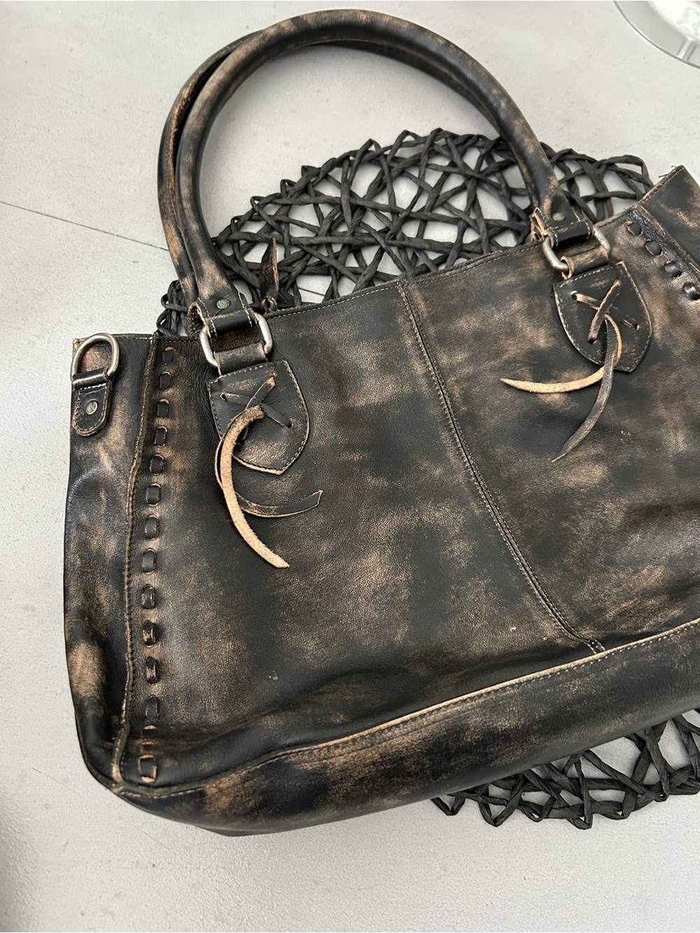 Bed Stu Leather Rockababy Shoulder Bag Crossbody Tote Black Rustic MSRP $345 - Picture 5 of 12